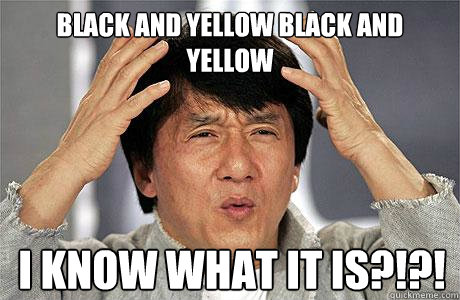 black and yellow black and yellow i know what it is?!?!  EPIC JACKIE CHAN