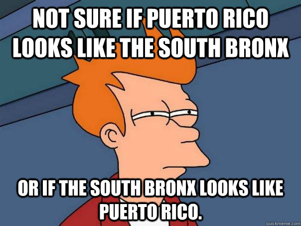 Not sure if Puerto Rico looks like the south Bronx Or if the south Bronx looks like Puerto Rico.  Futurama Fry