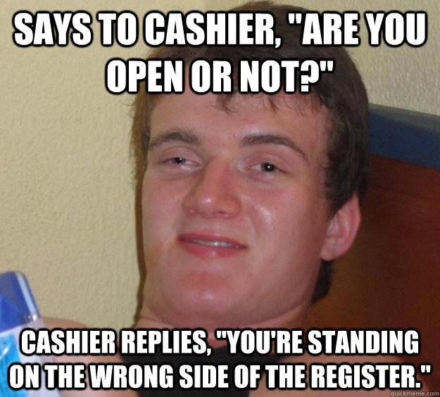 says to cashier, 