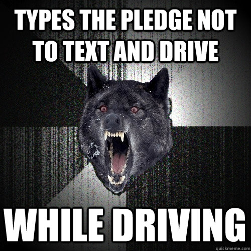 Types the pledge not to text and drive WHILE DRIVING  Insanity Wolf