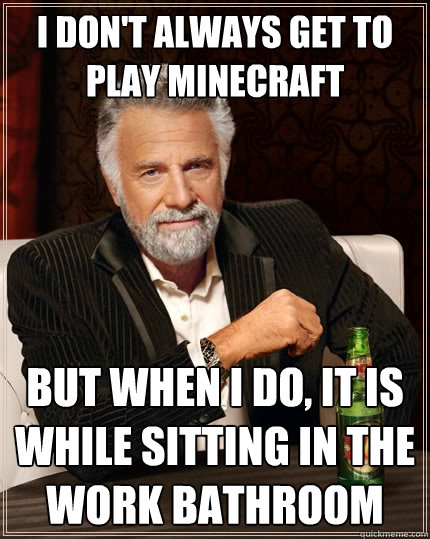 I don't always get to play Minecraft but when I do, it is while sitting in the work bathroom  The Most Interesting Man In The World