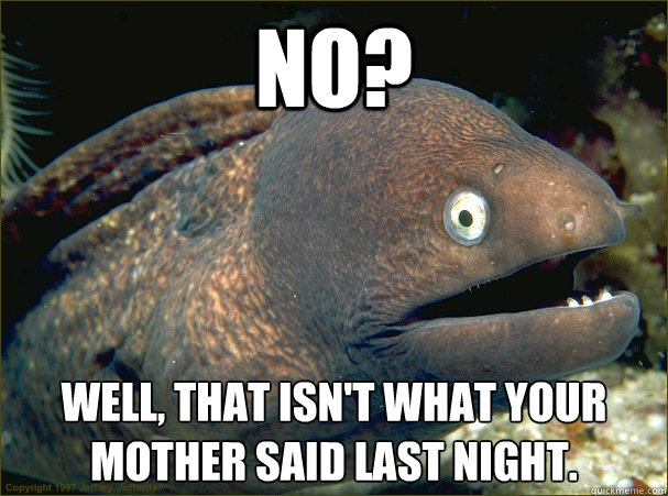 No? Well, that isn't what your mother said last night.  Bad Joke Eel