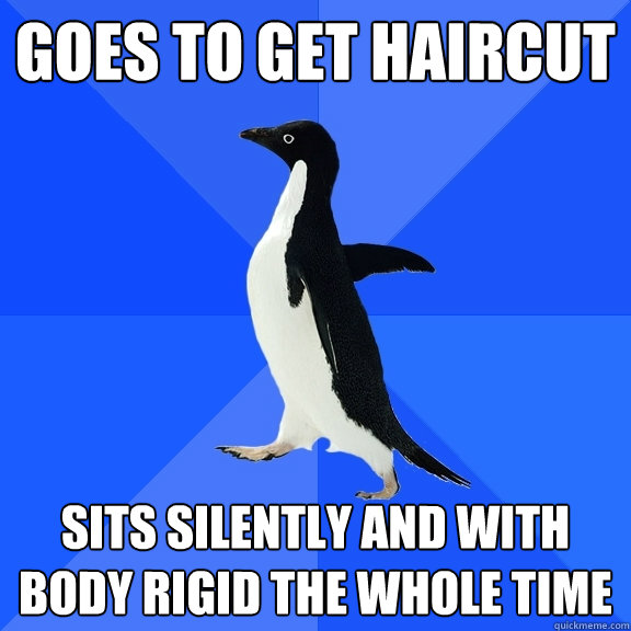 Goes to get haircut sits silently and with body rigid the whole time - Goes to get haircut sits silently and with body rigid the whole time  Socially Awkward Penguin