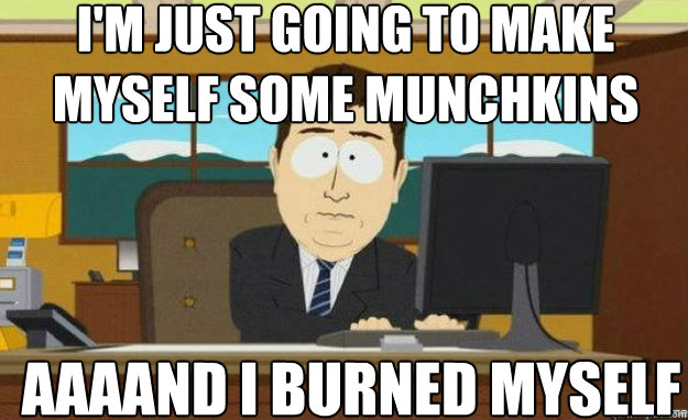 I'm just going to make myself some munchkins AAAAND I burned myself  aaaand its gone