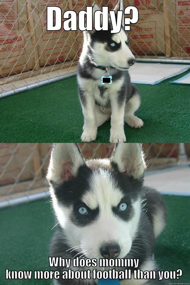 Husky and Football - DADDY? WHY DOES MOMMY KNOW MORE ABOUT FOOTBALL THAN YOU? Insanity puppy