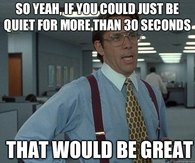 So yeah, if you could just be quiet for more than 30 seconds THAT WOULD BE GREAT - So yeah, if you could just be quiet for more than 30 seconds THAT WOULD BE GREAT  that would be great