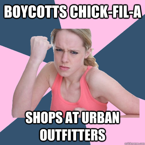 boycotts chick-fil-a shops at urban outfitters - boycotts chick-fil-a shops at urban outfitters  Social Justice Sally