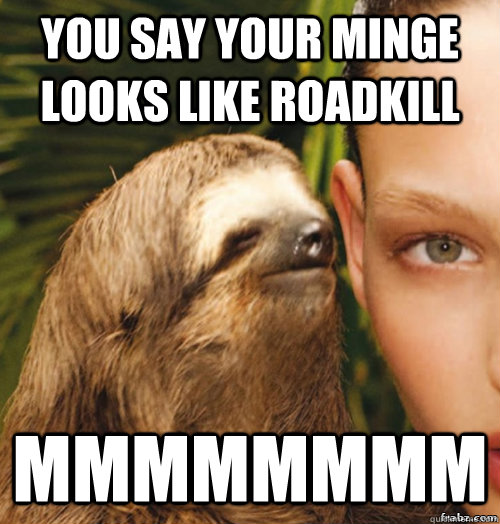 You say your minge looks like roadkill MMMMMMMM - You say your minge looks like roadkill MMMMMMMM  rape sloth