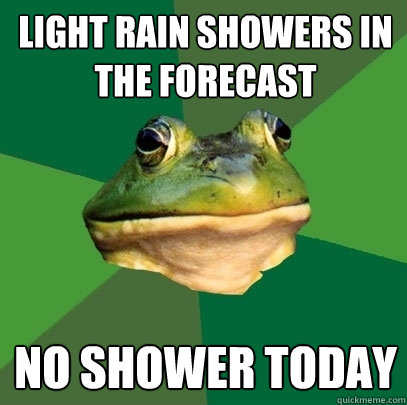 light rain Showers in the forecast no shower today - light rain Showers in the forecast no shower today  Foul Bachelor Frog