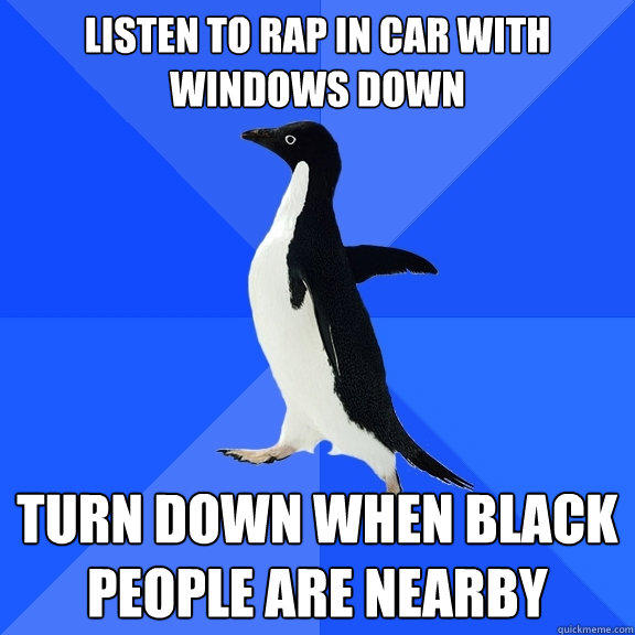 Listen to Rap in car with windows down Turn down when black people are nearby  