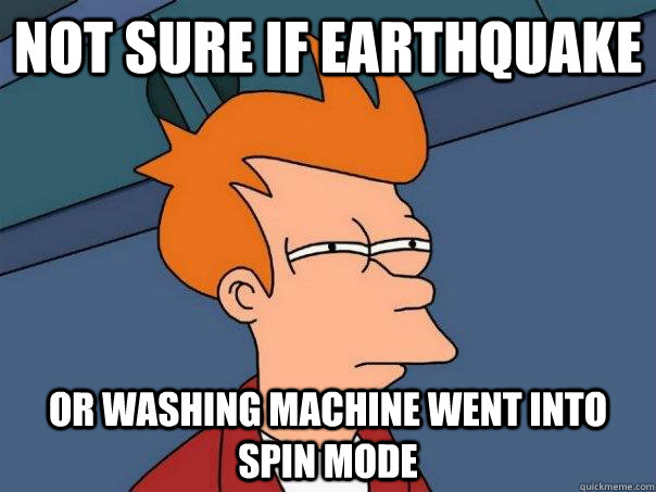 Not sure if earthquake Or washing machine went into spin mode  Futurama Fry