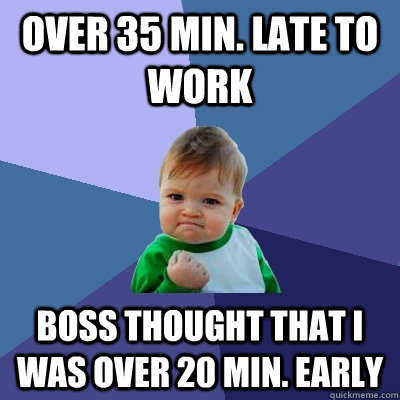 Over 35 min. late to work Boss thought that I was over 20 min. early - Over 35 min. late to work Boss thought that I was over 20 min. early  Misc