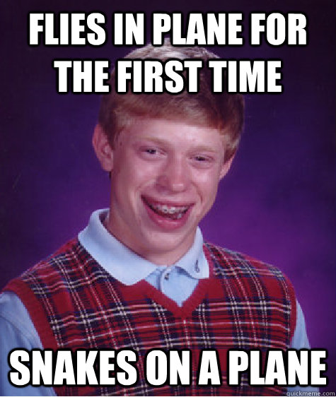 flies in plane for the first time snakes on a plane  Bad Luck Brian