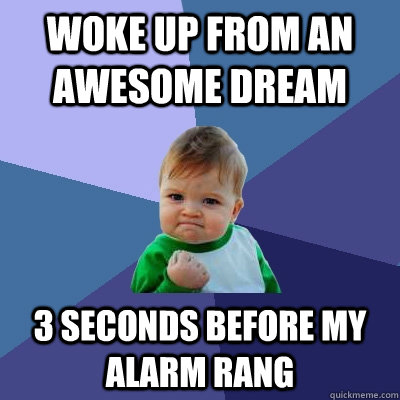 Woke up from an awesome dream 3 seconds before my alarm rang  Success Kid