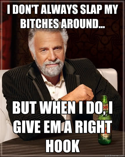 I don't always slap my bitches around... but when I do, I give em a right hook - I don't always slap my bitches around... but when I do, I give em a right hook  The Most Interesting Man In The World