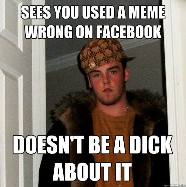 Sees you used a meme wrong on facebook doesn't be a dick about it  Scumbag Steve