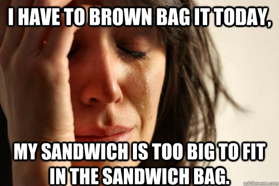 I have to brown bag it today,  my sandwich is too big to fit in the sandwich bag.   First World Problems