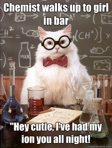 Chemist walks up to girl in bar 