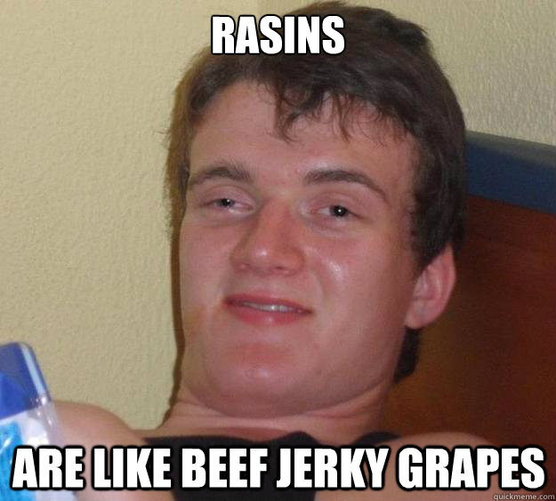 Rasins are like beef jerky grapes  10 Guy