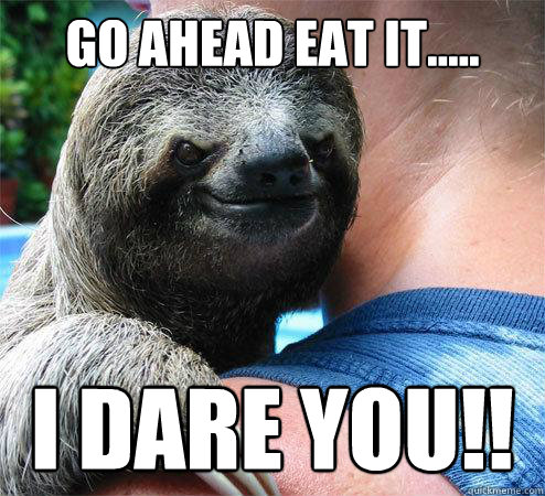 gO ahEAD EAT IT..... i DARE YOU!!  Suspiciously Evil Sloth