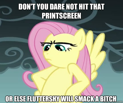 Don't you dare not hit that printscreen Or else Fluttershy will smack a bitch  