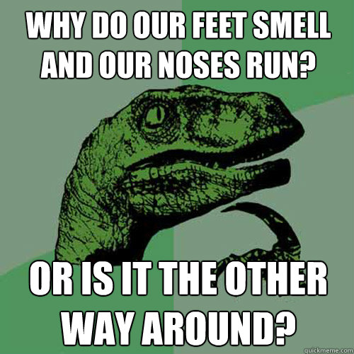 Why do our feet smell and our noses run? Or is it the other way around?  Philosoraptor