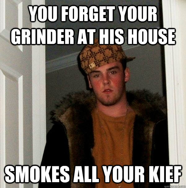 You forget your grinder at his house Smokes all your kief  Scumbag Steve