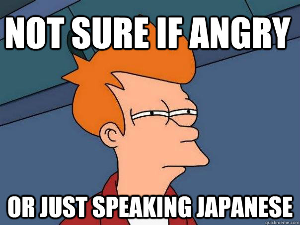 Not sure if angry or just speaking japanese  Futurama Fry