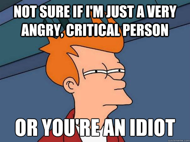 not sure if i'm just a very angry, critical person or you're an idiot - not sure if i'm just a very angry, critical person or you're an idiot  Futurama Fry