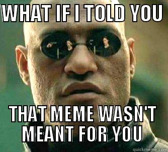 WHAT IF I TOLD YOU  THAT MEME WASN'T MEANT FOR YOU Matrix Morpheus