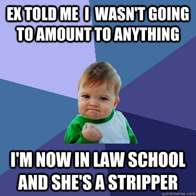 Ex told me  I  wasn't going to amount to anything I'm now in law school and she's a stripper  Success Kid