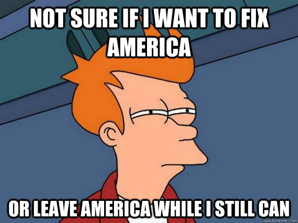 Not sure if I want to fix America Or leave America while I still can - Not sure if I want to fix America Or leave America while I still can  Futurama Fry