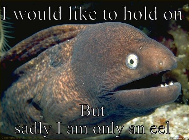 I WOULD LIKE TO HOLD ON  BUT SADLY I AM ONLY AN EEL Bad Joke Eel