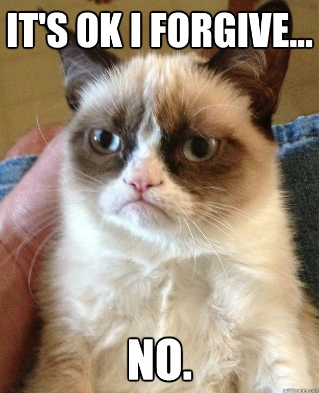 It's ok I forgive... No.  Grumpy Cat