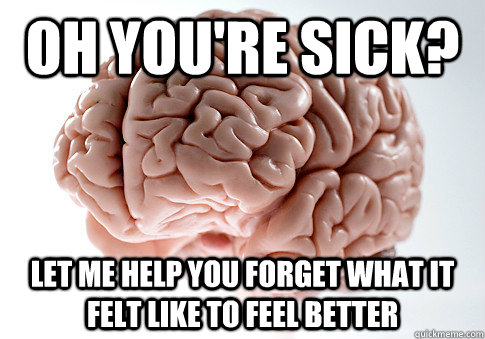 Oh you're sick? Let me help you forget what it felt like to feel better - Oh you're sick? Let me help you forget what it felt like to feel better  Scumbag Brain