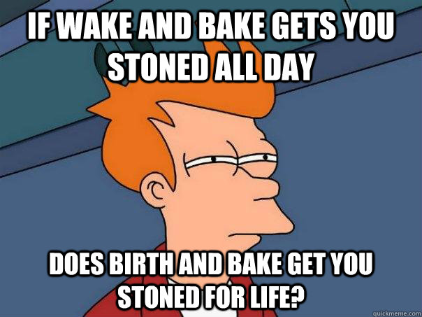 if wake and bake gets you stoned all day does birth and bake get you stoned for life?  Futurama Fry