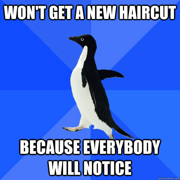 won't get a new haircut because everybody will notice  Socially Awkward Penguin