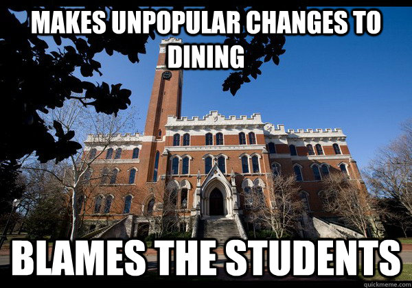 Makes unpopular changes to dining Blames the students  