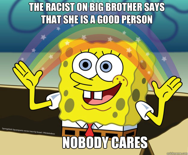 the racist on big brother says that she is a good person Nobody cares - the racist on big brother says that she is a good person Nobody cares  Nobody Cares