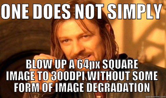 ONE DOES NOT SIMPLY  BLOW UP A 64PX SQUARE IMAGE TO 300DPI WITHOUT SOME FORM OF IMAGE DEGRADATION One Does Not Simply