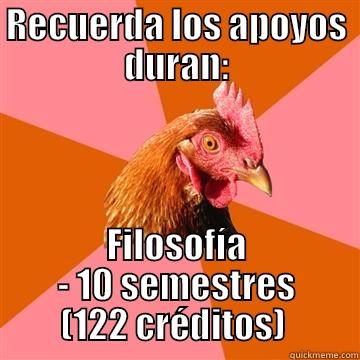 perder apoyo - RECUERDA LOS APOYOS DURAN: FILOSOFÍA - 10 SEMESTRES (122 CRÉDITOS)  Anti-Joke Chicken