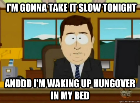 I'm gonna take it slow tonight anddd I'm waking up hungover in my bed  South Park Banker
