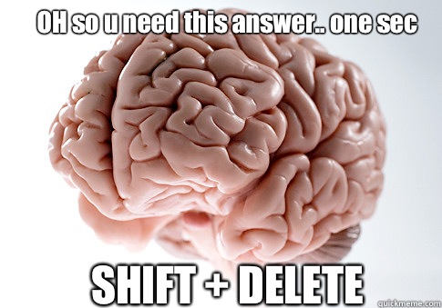 OH so u need this answer.. one sec SHIFT + DELETE  Scumbag Brain