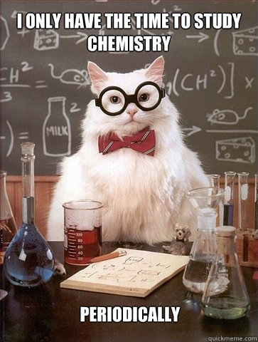 I only have the time to study chemistry periodically - I only have the time to study chemistry periodically  Chemistry Cat