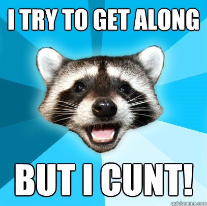 I TRY TO GET ALONG BUT I CUNT!  Lame Pun Coon