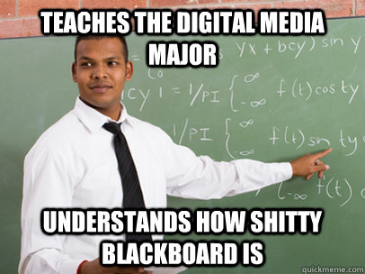 Teaches the Digital Media major Understands how shitty Blackboard is  Good Guy Teacher