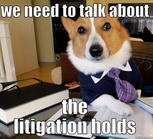 WE NEED TO TALK ABOUT  THE LITIGATION HOLDS Lawyer Dog