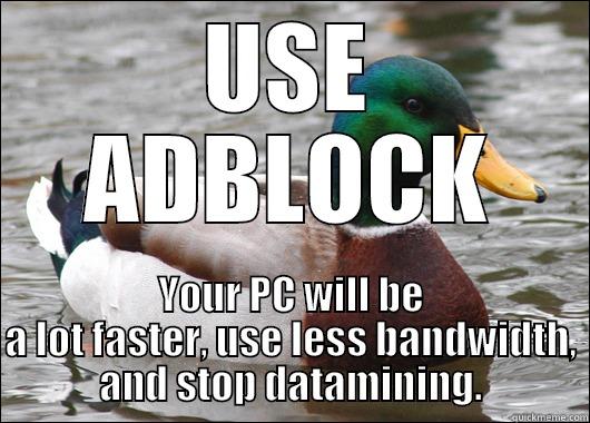 My computer is much faster, and pages load almost instantly with fibreoptic! - USE ADBLOCK YOUR PC WILL BE A LOT FASTER, USE LESS BANDWIDTH, AND STOP DATAMINING. Actual Advice Mallard