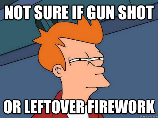 Not sure if gun shot Or leftover firework  Futurama Fry