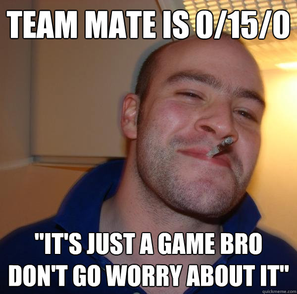 Team mate is 0/15/0 